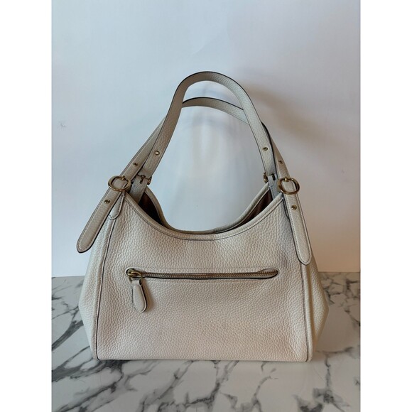 Coach Lori Pebbled Leather Suede Interior Shoulder Bag Chalk Ivory